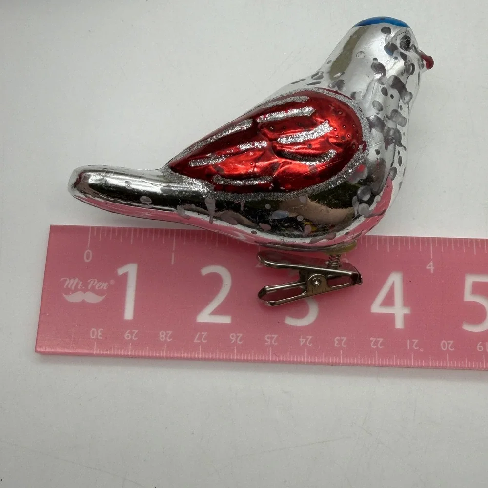 Bird Christmas Ornaments Red Cardinal Silver Songbird Clip-On Plastic